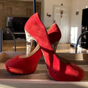 Michael Kors red heels snake print